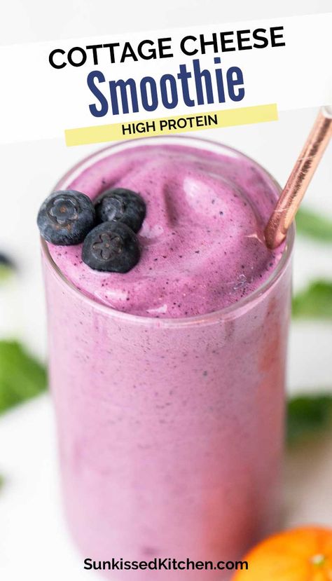 Blueberry Orange Cottage Cheese Smoothie Smoothie Recipes With Cottage Cheese, Blueberry Cottage Cheese Smoothie, Blended Cottage Cheese Overnight Oats, High Protein Breakfast Cottage Cheese, Cottage Cheese Smoothie Recipes, Adding Cottage Cheese For Protein, Cottage Cheese Smoothie, Smoothie Base, Blackberry Smoothie