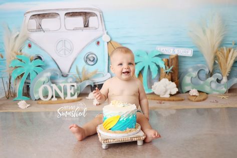 Let's Get Smashed by K Artocin Photography- Souh Jersey Photographer Surf Cake Smash, The Big One Cake Smash, Summer Cake Smash Boy, The Big One Smash Cake, Cake Smash Theme Boy, Beach Smash Cake, Beach Cake Smash, Surf Cake, Jersey Cake