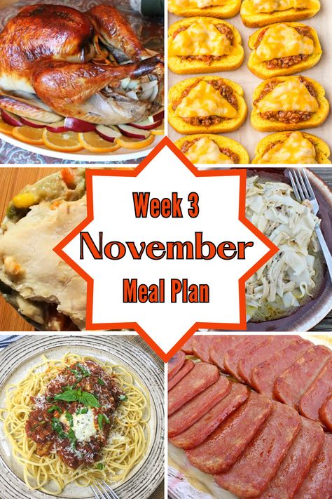 One Dish Dinner Recipes, November Meal Plan, Thanksgiving Grocery List, Ham Side Dishes, November Meals, Dinners Crockpot, Thanksgiving Meal Plan, Made From Scratch Recipes, Easy Suppers