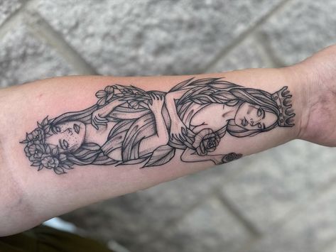 Persephone Shoulder Tattoo, Persephone And Demeter Art, Persephone Tarot Card Tattoo, Pershepone Goddess Tattoo, Hades And Persephone Tattoo Ideas, Persephone Tattoos, Persephone Tattoo Design, Persephone Tattoo Ideas, Persephone And Hades Tattoo