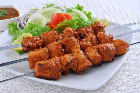 Chicken Tikka Kebabs - Corrie Cooks Turkish Chicken Kebab, Tikka Recipe, Healthy Grilling, Chicken Kebabs, Chaat Masala, Pakistani Food, Indian Restaurant, Mouth Watering Food, Chicken Tikka