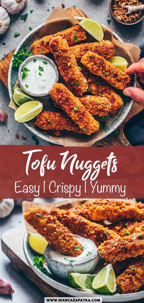 Tofu Oven Baked, Tofu Tenders, Chicken Fingers Recipe, Meatless Meat, Meatless Chicken, Crispy Baked Tofu, Tofu Cubes, Breaded Tofu, Tofu Nuggets