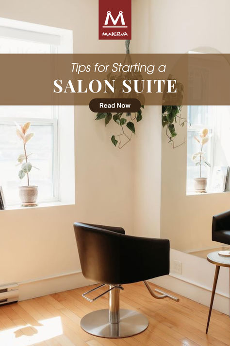 A black salon chair stands in front of an arched mirror in a minimalist designed salon. How To Start A Salon Suite Business, Small Salon Suite Floor Plans, Salon Suites Layout Ideas Floor Plans, Small Salon Designs Interiors, Salon Suite Checklist, Salon Suites Business Plan, Hair Salon Equipment Checklist, Salon Suite Ideas Layout, Salon Suites Layout