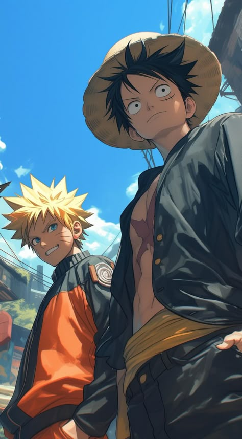 【LUFFY & NARUTO】 ⁀➷ Wallpaper ✪ Naruto Friends Wallpaper, Anime Crossover Wallpaper Fan Art, Luffy X Naruto, Luffy And Naruto, Anime Mc, Lord Seventh, Luffy Naruto, Anime Bg, Anime Digital Art