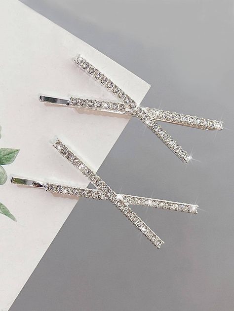 2pcs Women Rhinestone Criss Cross Decor Glamorous Bobby Pin For Hair Decoration | SHEIN USA Fall Ball, Silver Hair Accessories, Cross Decor, Womens Outfit, Cute Dress Outfits, Crosses Decor, Bobby Pin, Tone Hair, Hair Decorations