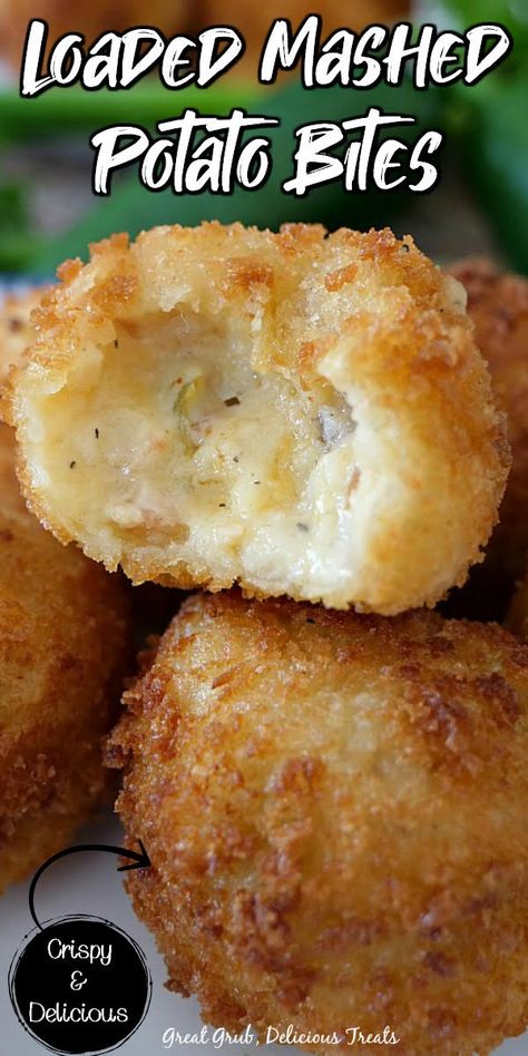 Deep Fried Mashed Potato Bites, Potato Crockette Recipes, Loaded Mashed Potato Bites, Copycat Arbys Loaded Potato Bites, Potato Fritters Mashed, Appetizer Recipes With Potatoes, Potato Munchers Recipe, Loaded Potato Bites Appetizers, Mashed Potato Appetizer Recipes