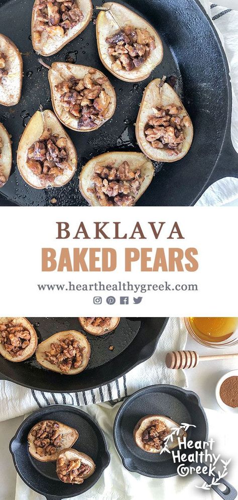 Pear Recipes Healthy, Recipe For Baklava, Gluten Free Baklava, Mediterranean Desserts, Mediterranean Recipes Healthy, Healthy Fruit Desserts, Gluten Free Desserts Healthy, Pear Dessert, Baked Pears