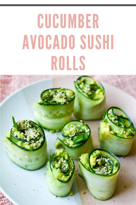 Vegan Cucumber Appetizers, Avocado And Cucumber Sushi Rolls, Cucumber Rolls Vegan, Veg Sushi Recipes Homemade, Cucumber Sushi Rolls Vegan, Vegan Cucumber Sushi, Cucumber Rolls Sushi, Korean Recipes Vegetarian, Vegan Snacks For Party