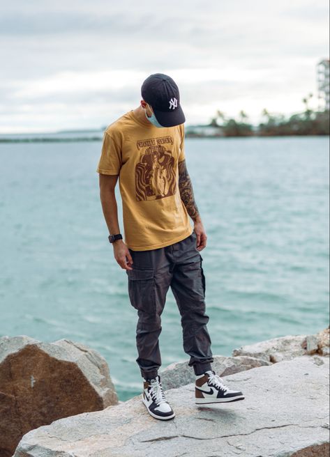 Street wear, Air Jordan 1 Mocha, outfit, men’s outfits, cosmic donut, nike, snkrs, pants, hat, nyc. Air Jordan Outfits Men, Jordan Outfits For Men, Jordan 1 Low Outfit, Jordan 1 Outfit Men, Jordans Outfit For Men, Air Jordan Outfit, Looks Hip Hop, Sneakers Outfit Men, Jordan 1 Outfit