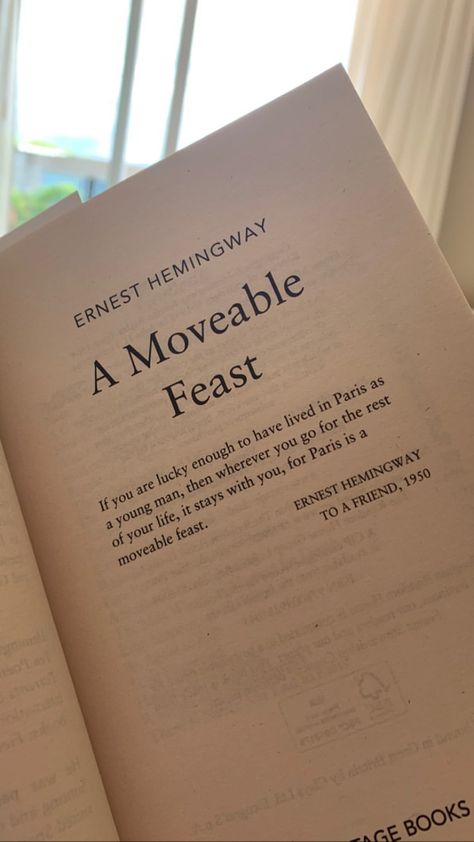 A Moveable Feast by Ernest Hemingway A Moveable Feast, Living In Paris, Ernest Hemingway, Books