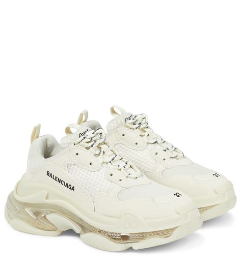 Balenciaga Triple S Sneakers, Basketball Designs, Cream Sneakers, Balenciaga Shoes Sneakers, Track Running, White Balenciaga, Boots Outfits, Pretty Shoes Sneakers, Balenciaga Shoes