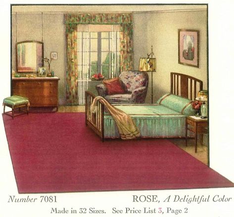 1930's bedroom - love the rug!!! 30s Bedroom, 1930s Bedroom Ideas, 1930s Bedroom, 1930s Interior Design, 1930s Home Decor, 1930s House Interior, 1920s Home Decor, 1920s Interior, 1940s Home