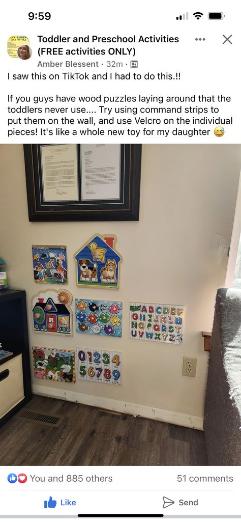 Vertical Learning Wall, Playroom Learning Wall, At Home Preschool Room, Toddler Preschool Room, One Year Old Playroom, Boy Playroom Ideas Toddler, In Home Daycare Ideas Small Spaces Living Room, Infant Toddler Classroom Decorations, Infant Toddler Classroom Layout