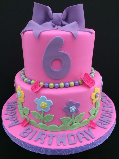 Birthday cake for a 6 year old girl Birthday Cake Models, Birthday Cakes Girls Kids, Birthday Cake Design Ideas, Girls First Birthday Cake, Sweet Birthday Cake, 6th Birthday Cake, 7th Birthday Cakes, Pink Birthday Cake, 6th Birthday Cakes