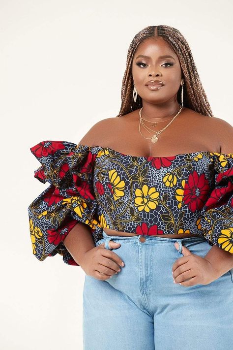 Ankara Crop Tops With Jeans, Tops Ankara, Ankara Top Styles, Ankara Crop Top, Latest Ankara Styles 2019, Grass Fields, Ankara Long Gown Styles, Ankara Tops, African Print Tops