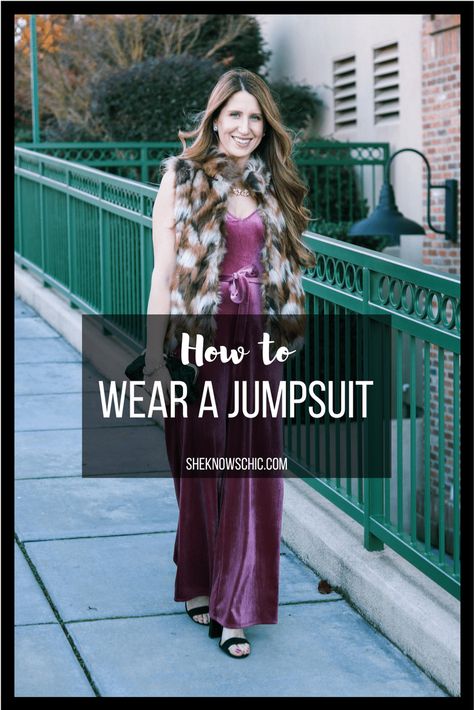 how to wear a jumpsuit, velvet jumpsuit, jumpsuit outfit, jumpsuit winter, jumpsuit with vest, faux fur vest outfit, party outfit, new years eve outfit Velvet Jumpsuit Outfit With Jacket, Jumpsuit Party Outfit, Faux Fur Vest Outfit, Faux Fur Vests Outfits, Fur Vest Outfit, How To Wear A Jumpsuit, Fur Vest Outfits, Outfit Jumpsuit, New Years Eve Outfit