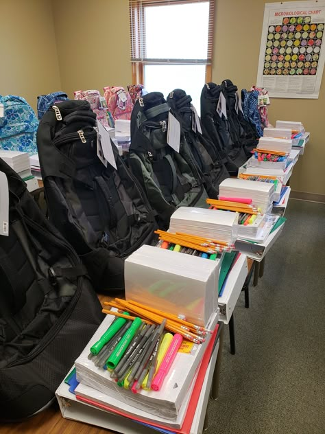 08/2018 School supplies donated by FoPRR donors to the incoming nursing students at Oglala Lakota College School Supplies Donation, Donating To Charity Aesthetic, Give Back To Community Ideas, Charity Box Ideas, Humanitarian Aesthetic, Volunteer Inspiration, Homeless Ideas, Charity Pictures, Homeless Shelter Design