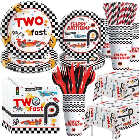 PRICES MAY VARY. 【Two Fast Party Supplies】Make your little one's second birthday celebration a thrilling ride with our "2 Fast 2 Curious" birthday decorations tableware set! Featuring classic checked flags, bright red race cars, and a bold "Happy Birthday" message, with this tableware set, your little one's special day will be a high-speed adventure they'll never forget 【What Will You Get】Our two fast birthday party supplies dinnerware set included 24pcs 9'' two fast dinner plates, 24pcs 7'' rac Fast Birthday Decorations, Race Car 2nd Birthday Party, Car 2nd Birthday Party, Two Year Old Birthday Party, Two Year Old Birthday, Two Fast Birthday, Party Cutlery, 2nd Birthday Party For Boys, Fast Dinner