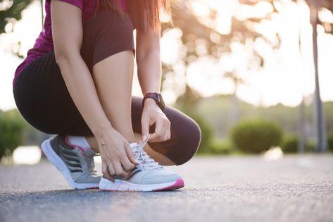 Woman tying shoe laces, getting ready fo... | Premium Photo #Freepik #photo #background #people #summer #woman Tying Shoes Pose Reference, Tying Shoe Laces, Tying Shoes, How To Tie Shoes, Free Workout, Pose References, Shirt Design Inspiration, Tie Shoelaces, Running Trainers