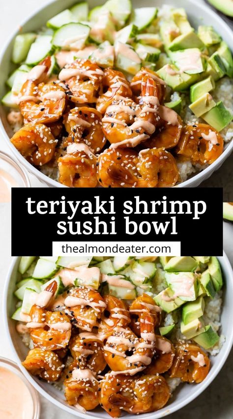 Shrimp Sushi Bowl, Sushi Bowls, Healthy Sushi, Reflux Recipes, Teriyaki Shrimp, Shrimp Sushi, Gerd Diet, Reflux Diet, Healthy Bowls Recipes