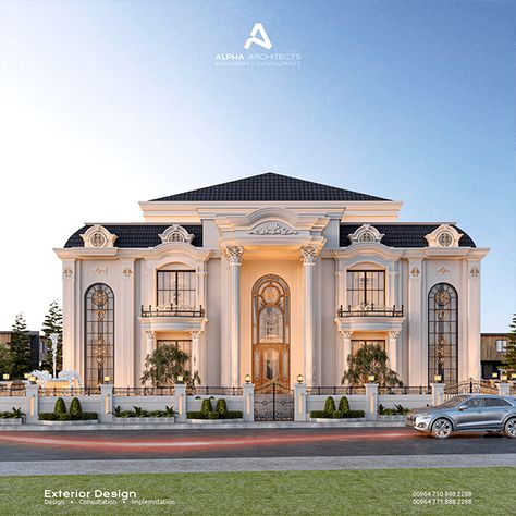 ALPHA LUXURY VILLA :: Behance Luxury House Front View, Modern House Elevation Architecture, House Exterior Modern Luxury, Luxury Villa Design Exterior, Exterior Elevation Design Modern, Indian Luxury Homes, Luxurious House Exterior, Mansions Luxury Most Expensive, Dubai Villa Exterior