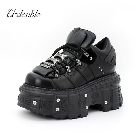 Popular New Punk Style Women Shoes Lace-up Heel Height 6CM Platform Shoes Woman Gothic Ankle Rock Boots Metal Decor Woman Sneakers help you save during this period  New Punk Style Women Shoes Lace-up Heel Height 6CM Platform Shoes Woman Gothic Ankle Rock Boots Metal Decor Woman Sneakers... Punk Style Women, Studded Combat Boots, Woman Sneakers, Rock Boots, Edgy Accessories, Punk Inspiration, Punk Style, Shoes Lace, Shoes Woman