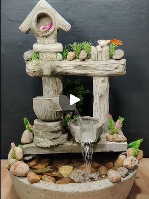 Cement Fountain, Fountain Waterfall, Mini Waterfall, Cement Flower Pots, M Craft, Tabletop Fountain, Waterfall Fountain, Water Fountain, Rock Style