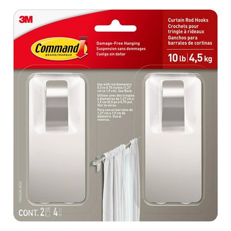 Command™ Curtain Rod Holders help you easily decorate or update you space. They are easy to install and remove cleanly without leaving behind unsightly holes or residue. The modern design and finish can complete your room with both style and functionality. Fits standard. 5” to .75” rod curtain rods. Hang Curtain Rods, Nickel Curtain Rod, Dorm Curtains, White Curtain Rod, Installing Curtain Rods, Black Curtain Rods, Hanging Curtain Rods, Curtain Rod Hooks, Cafe Curtain Rods