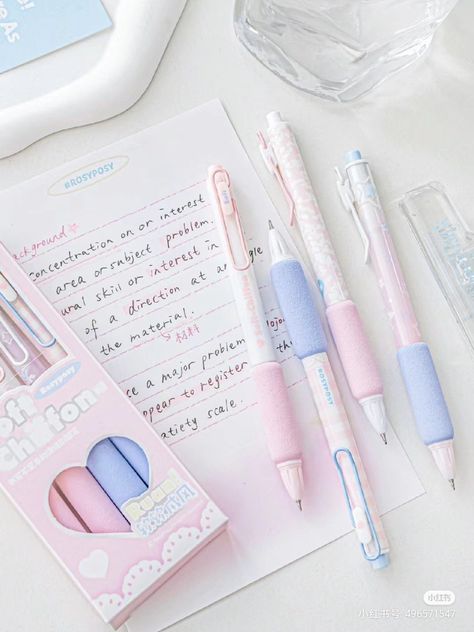 Rosy Posy, Studying Stationary, Writing Images, Stationery Obsession, Stationary Items, Kawaii School Supplies, Study Stationery, Pen Collection, Notes Inspiration