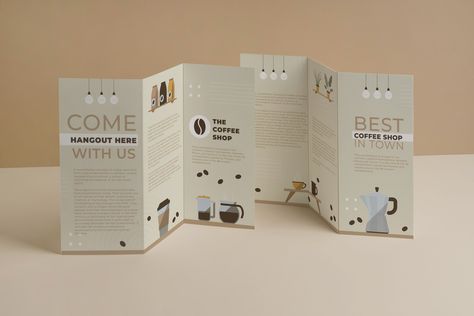 Creative Flat Coffee Shop Brochure Cute Brochure, Coffee Shop Brochure, Cafe Brochure, Coffee Brochure, Coffee Shop Design, Typographic Poster, Cat Cafe, Cute Pastel, Brand Kit