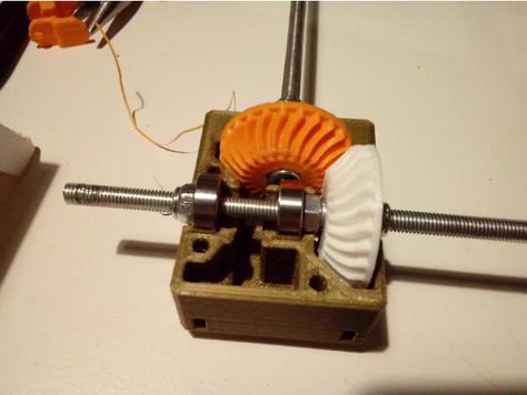 Nema 17 right angle gearbox with spiral bevel gears by dasaki - Thingiverse Spiral Bevel Gear, Bevel Gear, Experimental Design, Threaded Rods, 3d Printers, Prop Design, Right Angle, 3d Print, Vacuum Cleaner