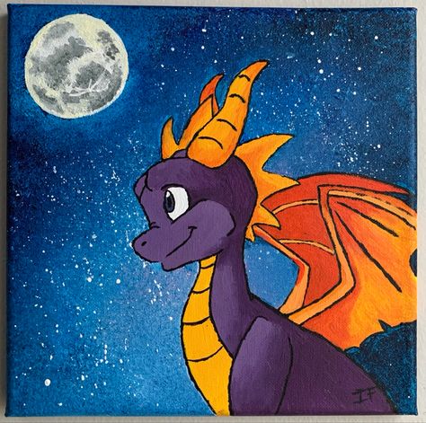 Spyro under moonlight Dragon Painting Easy, Dragon Painting, Paint Parties, Painting Easy, Painting Inspo, Kid Rock, Art Lessons Elementary, Baby Dragon, Art Lesson Plans