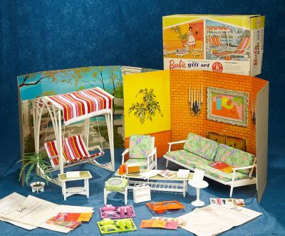 Vintage Barbie: 250 Barbie Gift Set Go-Together Furniture with Background, #4005. 1963 Barbie Playsets, Barbie Gifts, Collectibles Toys, Barbie Room, Barbie Sets, Barbie Diorama, Nostalgic Toys, Barbie Doll House, Barbie Dream