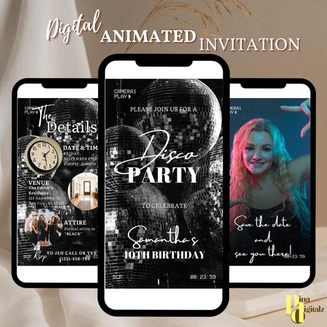 Disco Birthday, Disco Birthday Party, Animated Invitations, Invitation Video, Adult Birthday Invitations, Video Invitation, Electronic Invitations, Party Venues, Disco Party