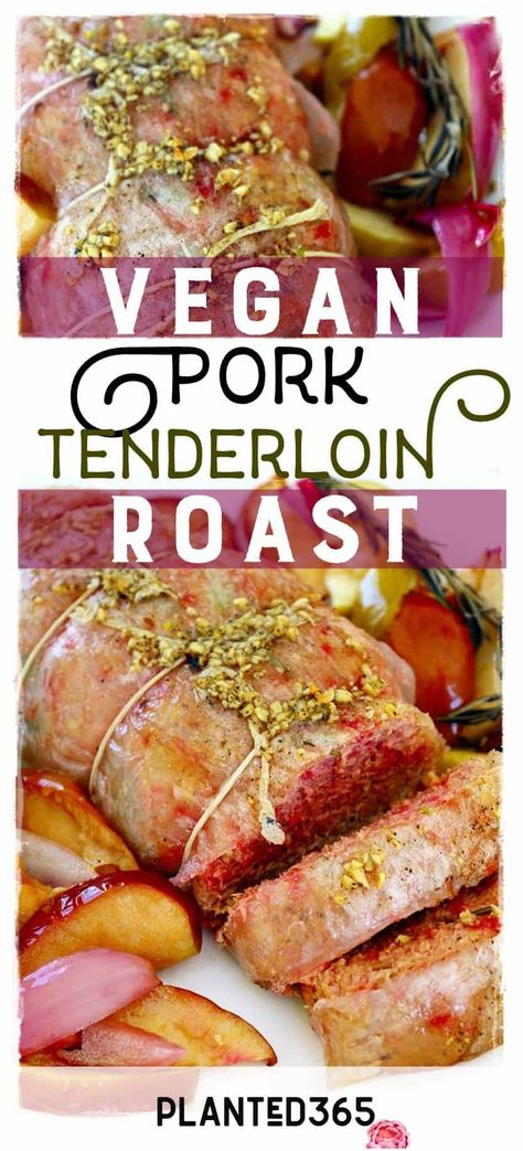 Vegan Pork Tenderloin Roast with Apples and Onions | Planted365 Vegan Pork, Sticky Ribs, Apples And Onions, Chicken Honey, Tenderloin Roast, Vegan Easter, Vegan Roast, Small Food Processor, Honey Lime