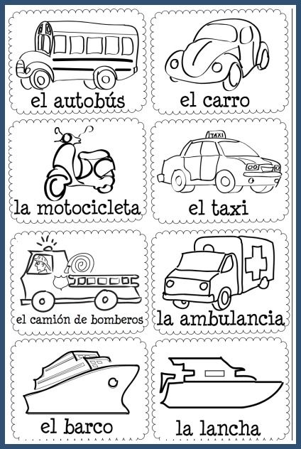 Learn transportation vocabulary with these Spanish vocabulary picture cards. Spanish Worksheets For Kids Printables, Spanish For Preschoolers, Transportation Vocabulary, Preschool Spanish Lessons, Kindergarten Spanish, Spanish Reading Activities, Spanish Preschool, Beginner Spanish Lessons, Spanish Printables