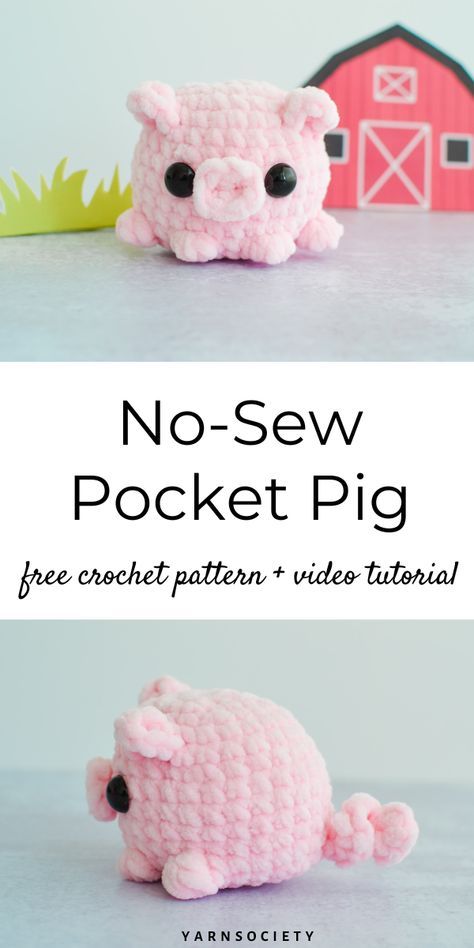 This pink nosed piggy is a super quick crochet project featuring a no-sew design. Full crochet along tutorial included. Easy Pig Crochet Pattern, What Is The Easiest Thing To Crochet, No Sew Pig Crochet Pattern, Crochet Stuffed Animals Easy Free, Mushy Pop Crochet Pattern Free, Easy Plush Crochet, Fast Crochet Animals, Pocket Animals Crochet, Crochet Projects With Red Yarn