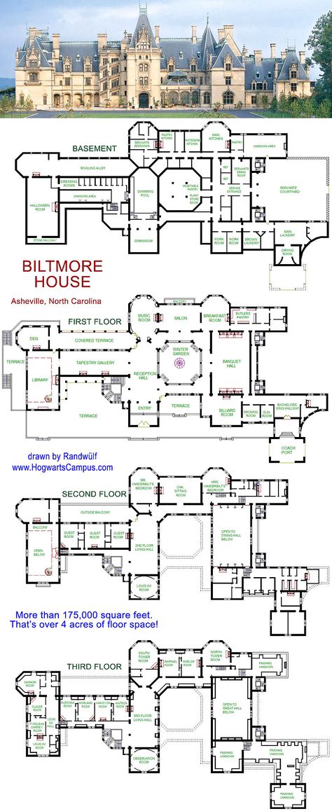 Hogwarts School Floor Plan just in case you wanted to know. Ok, it's not, but it would be the perfect place for a wizarding school. School Floor Plan, Castle Layout, School Floor, Castle Floor Plan, Sims Home, Biltmore House, Bangunan Minecraft, Minecraft Castle, Mansion Floor Plan