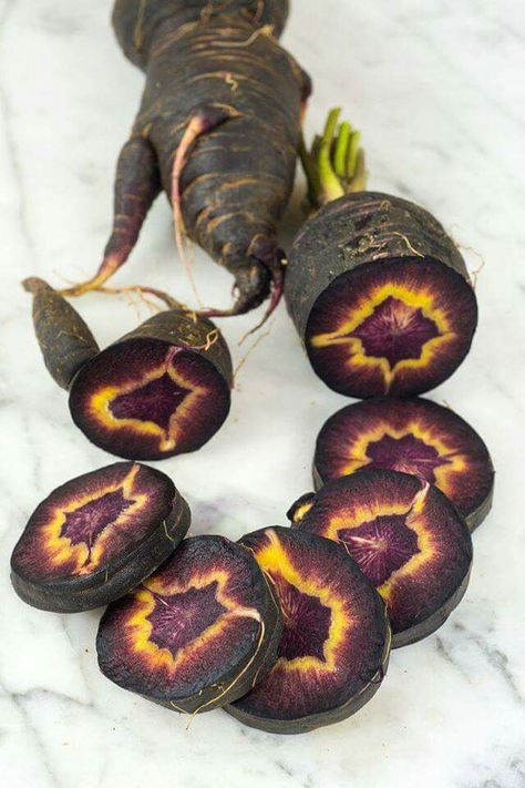 Turkish black carrots too pretty to eat Heirloom Vegetable Garden, Gothic Homestead, Unusual Vegetables, Black Carrot, Goth Garden, Dream Farm, Gothic Garden, Daucus Carota, Planting Ideas