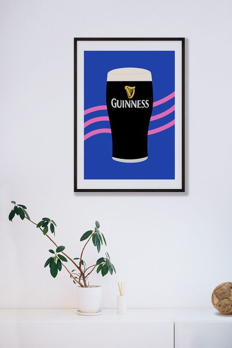 Guinness Painting, Guinness Illustration, Guinness Art, Kitchen Collage, Ireland Poster, Pint Of Guinness, Irish Wall Art, Posters Business, Irish Drinks