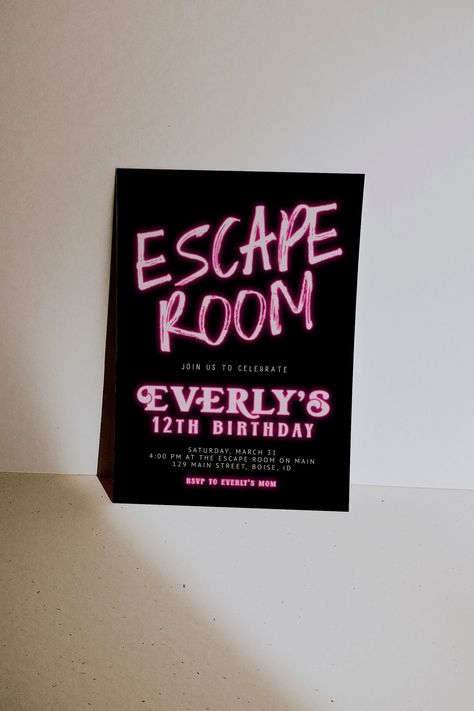 Escape Room Birthday Party Invitations, Escape Room Party Ideas, Escape Room Birthday Party Ideas, Escape Room Invitation, Escape Room Birthday Party, 12th Birthday Party Ideas, Escape Room Party, Ice Cream Sundae Bar, Dream Birthday