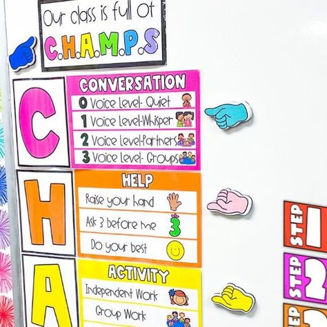 Madison Rowe on Instagram: "If you’re wanting to revamp your classroom management routine next school year, these are two of my faves that I use with students before EVERY activity! ✨ 💖 Quickly setting CHAMPS expectations together before each lesson and activity helps to keep students on task. 💖 Displaying step by step visual directions before sending students off to do an independent activity helps to keep students on track. To grab these resources and to read more about how I use these th Champs Classroom Management, Voice Levels, Responsive Classroom, Independent Activities, Behaviour Management, Classroom Organisation, 4th Grade Classroom, Resource Room, Teaching First Grade