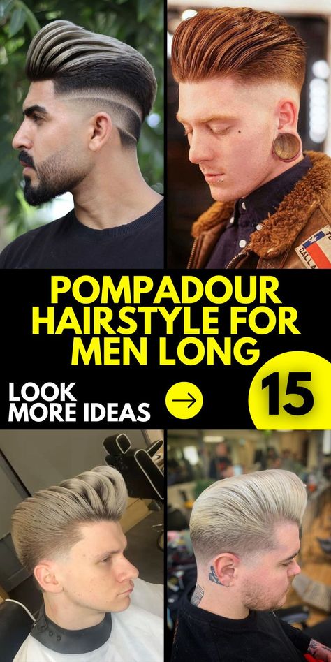 Men's long hairstyles offer plenty of opportunities for creativity and self-expression, and the pompadour is no exception. Whether it's a slicked-back pompadour with a low fade or a curly pompadour with a taper fade, men can personalize their look to suit their unique style and personality. Long Hair With Taper, Taper Fade Men, Curly Pompadour, Pompadour Hairstyle For Men, Fade Undercut, Fade Men, Top Hairstyles For Men, Pompadour Men, Pompadour Fade