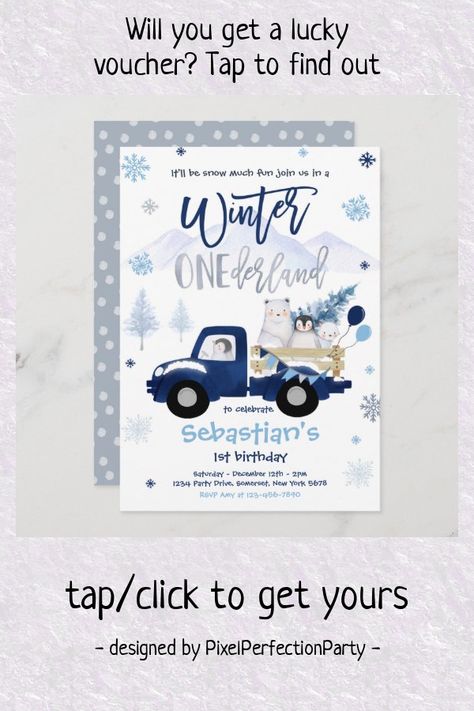 Polar Bear Birthday, Birthday Penguin, Winter Onederland Invitations, Onederland Party, Winter Onederland Party, Blue Truck, Snow Much Fun, Winter Blue, Friends Font