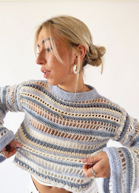 Crocheting Tops, Mohair Crochet Sweater, Crochet Mesh Sweater, Mohair Top, Mohair Crochet, Scrap Crochet, Crochet Sweater Design, Fun Outfits, Mesh Sweater