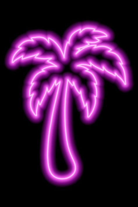 Pink neon outline of palm tree on a black background. Rest, travel, vacation. Icon illustration Palm Tree Illustration, Neon Palm Tree, Palm Tree Background, Protest Art, Neon Logo, Barbie Room, Party Photography, Graffiti Wallpaper, Tree Illustration