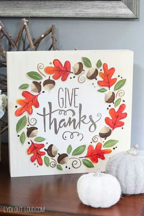 Give Thanks Paintings On Canvas, Fall Painted Canvas Ideas, Thanksgiving Acrylic Painting Ideas, Thanksgiving Painting Ideas Easy, Thanks Giving Painting Ideas, Thanksgiving Paintings On Canvas, Thanksgiving Diy Cards, Thankful Painting, Thanksgiving Art Painting