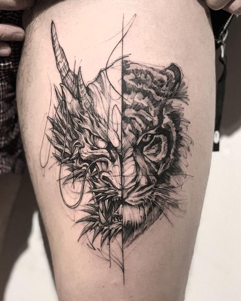 🐲🐯 Done at @bk.inkstudio Dragon Tiger Tattoo, Dragons Tattoo, Tiger Tattoo Design, Kunst Tattoos, Men Tattoos, Dragon Tattoo Designs, Inked Magazine, Japanese Tattoo Designs, Wolf Tattoos