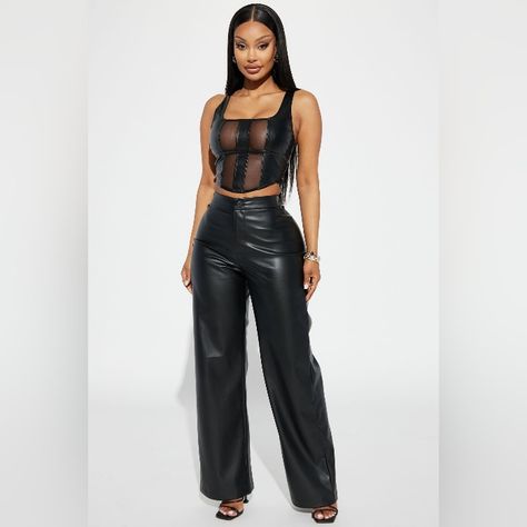 Fashionnova Black Wide Leg Leather Pants Bad Fashion, Wrap Skort, Leather Pant, Fashion Nova Pants, Fashion Nova Models, Clothing Retail, Faux Leather Pants, Jumpsuit Fashion, Bottom Clothes