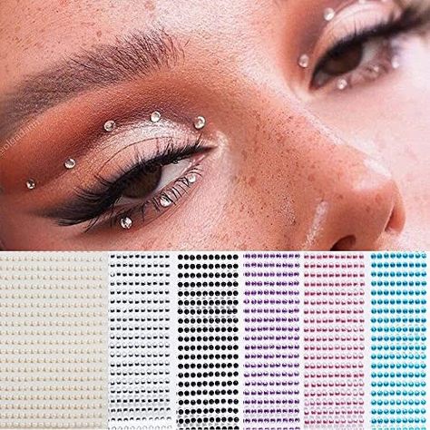 Eye Rhinestones, Face Rhinestones, Colors Party, Cut Crease Eyeshadow, Date Night Makeup, Holiday Makeup Looks, Diamond Tattoos, Rhinestone Sticker, Face Gems